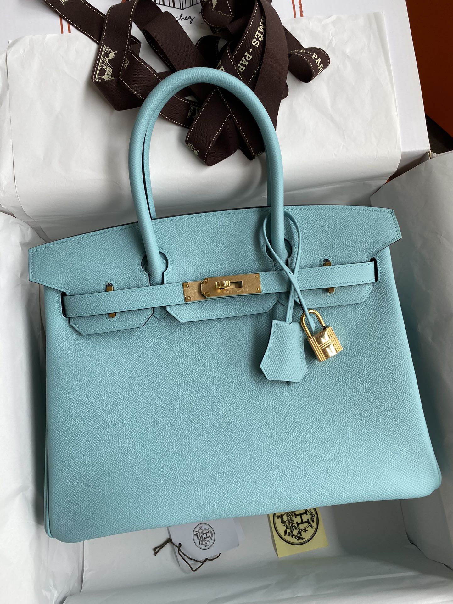 Hermes Birkin 35CM Epsom Leather Handbag Blue Atoll